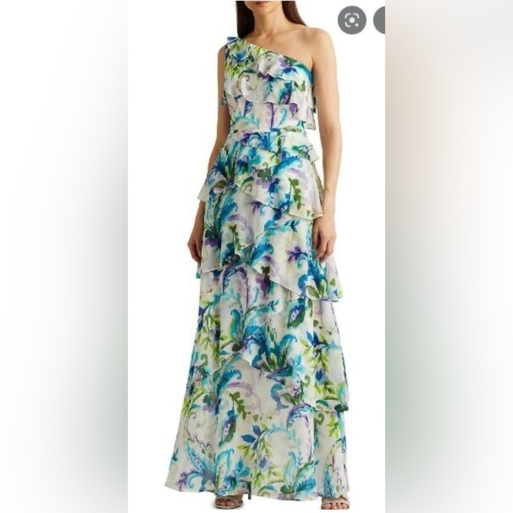 Lauren Ralph Lauren Marcellus One Shoulder Floral Maxi Dress Size 8